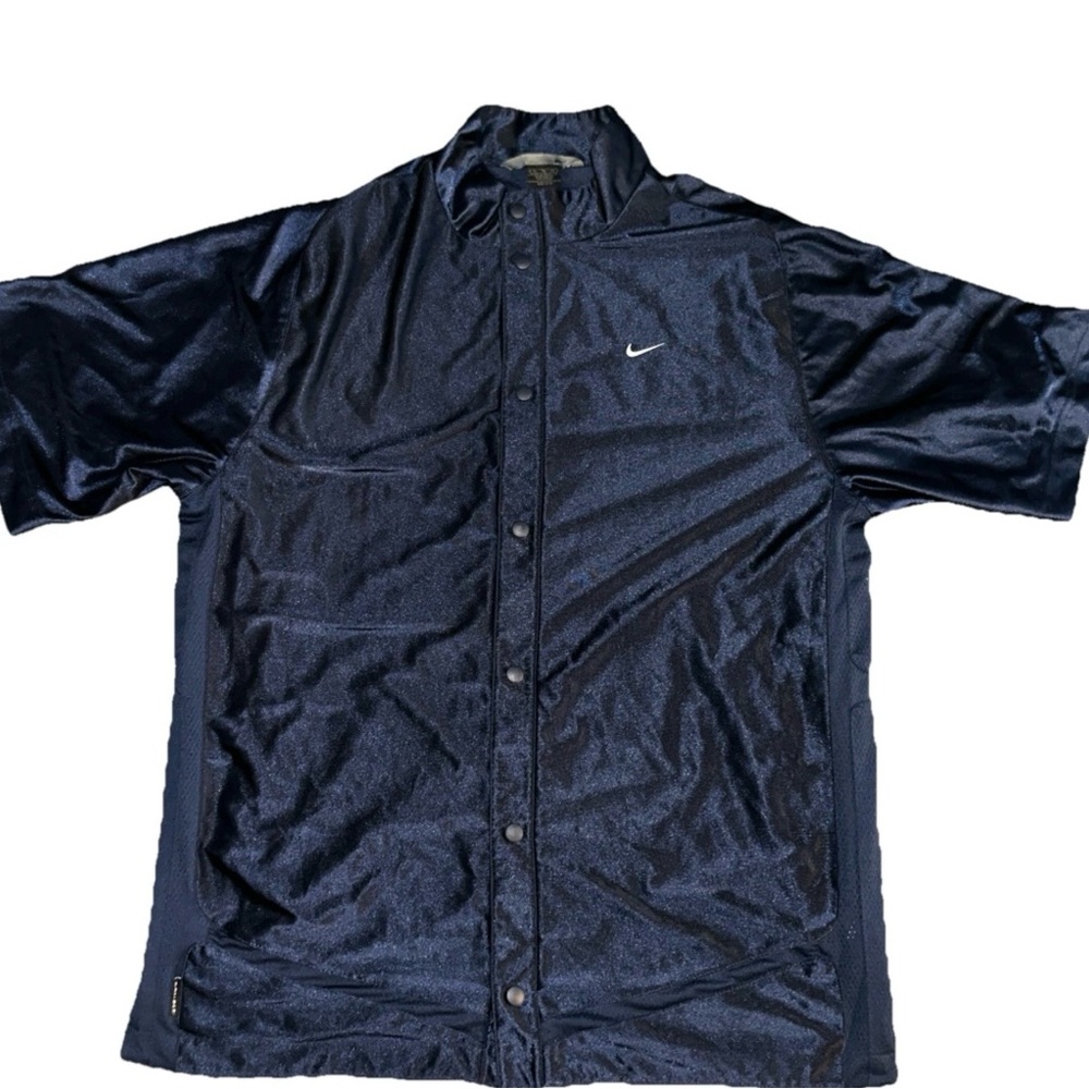 Vintage Nike Basketball Warm Up Jacket Blue Snap Up Short Sleeve Mens Size XL